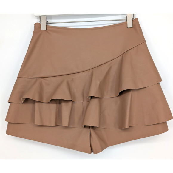 Do + Be Faux Leather Ruffle Skort Tan High Waist Mini Skort Medium Festival Boho - Picture 5 of 9